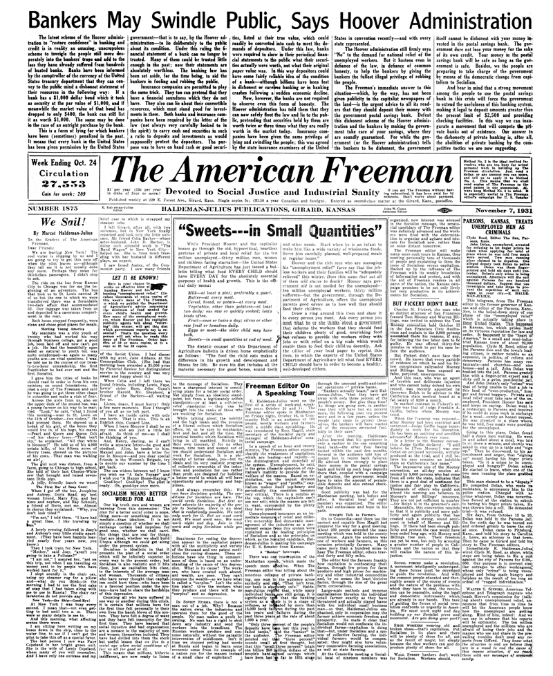 (image for) The American Freeman, Number 1875, Nov. 7, 1931
